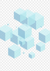 Monochrome Square Background Transparent Vector. Cubic Package Design. Blue Geometric Particles Texture. Group Illustration. White Flow Cube.