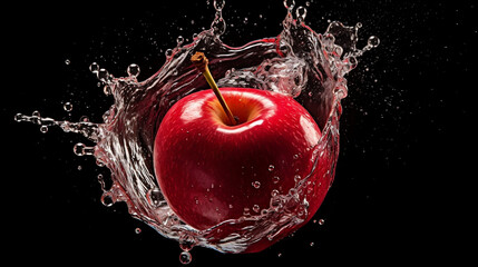 apple water splash on black background, nutrition and healthy diet illustration, made with generative ai