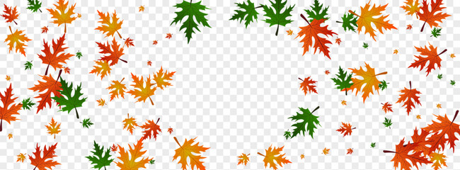 Green Leaves Background Transparent Vector. Maple Season Card. Ocher Canadian. November Template. Brown Leaf Bright. - obrazy, fototapety, plakaty