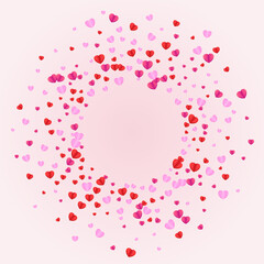 Violet Heart Background Pink Vector. Present Pattern Confetti. Tender Folded Backdrop. Lilac Heart Volume Frame. Fond Greeting Texture.