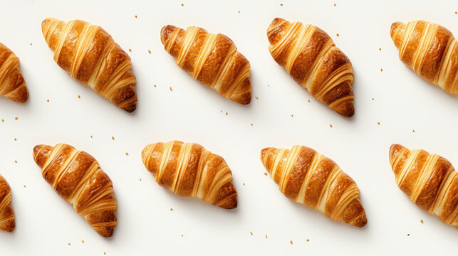 Delicious Golden Croissants Wallpaper, Croissants Texture Pattern. Close Up View Of Croissants. Generative AI