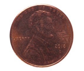 One cent, dollar coin isolated on white, clipping path