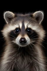 Funny raccoon on black background