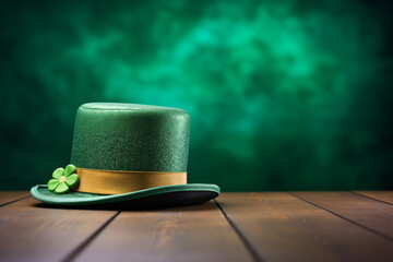 A leprechaun hat with a "Happy St. Patrick's Day" sign, showcasing festive spirit, creativity with copy space