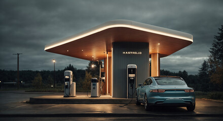 electric car in electric power station