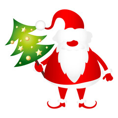 Santa Claus in a red cap with a green tree in his hand. New Year holiday design