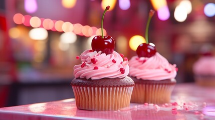 Sour cherry cupcake with cozy background