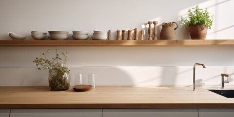 Fototapeta premium Close up details of modern designer touch kitchen with wooden details