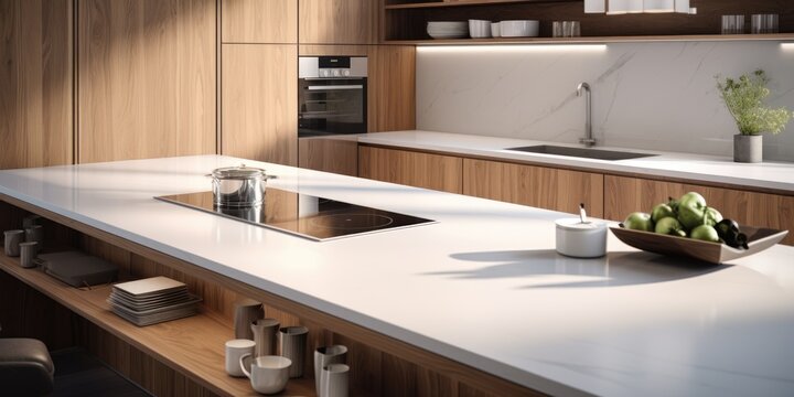 Close up details of modern designer touch kitchen with wooden details