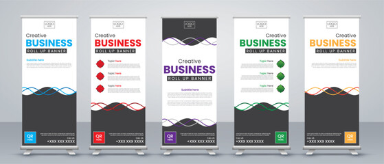 wave minimal line roll up banner for Signboard Advertising Brochure Flyer Template Vector X banner and Street Business Flag of Convenience
