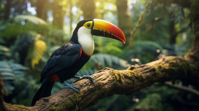 Curious Toucan on Tree Branch
