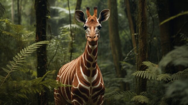 Okapi in Lush Congolese Habitat