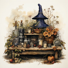 Fototapeta na wymiar Watercolor Wizard Table Sublimation illustration Generative Ai