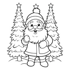Coloring page of a happy Christmas,child Christmas background with snowman,santa coloring page
