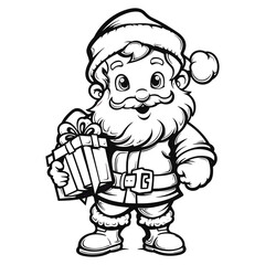 Coloring page of a happy Christmas,child Christmas background with snowman,santa coloring page