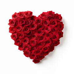 Heart of red rose heads on a light background