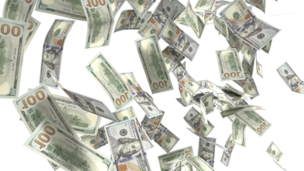 Fotobehang 100 Dollar bills falling Transparent Image © Wahyu