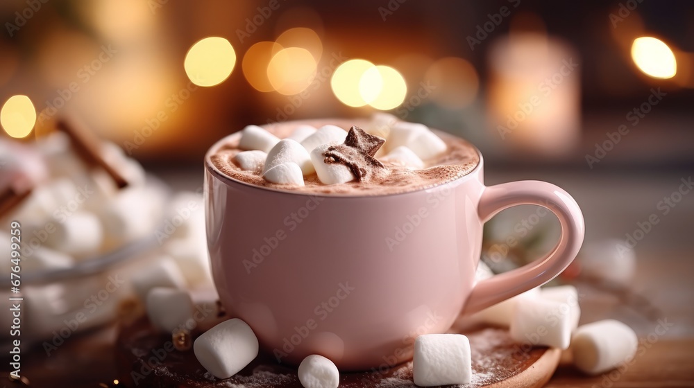 Aufkleber a soft focus image of a cup of hot cocoa with marshmalow ai generated illustration
