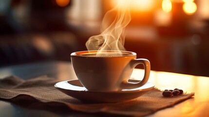 A soft focus image of a cup of coffee with shallow  AI generated illustration