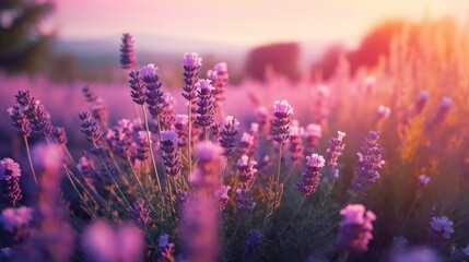 Fototapeta premium A soft focus image of a lavender field with shallow AI generated illustration