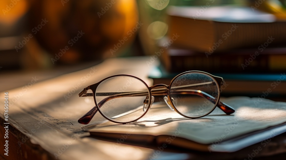 Poster a soft focus image of a pair of glasses with shallow ai generated illustration