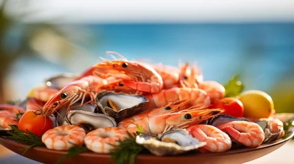 Foto op Aluminium A soft focus image of a plate of fresh seafood  AI generated illustration © ArtStage