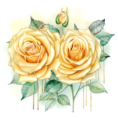 Namalowane złote róże dekoracja - obrazy, fototapety, plakaty