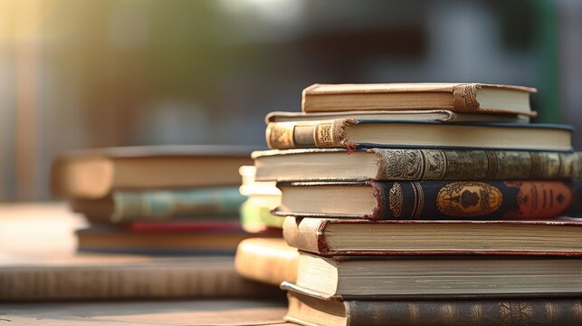 A soft focus image of a stack of books with shallow   AI generated illustration