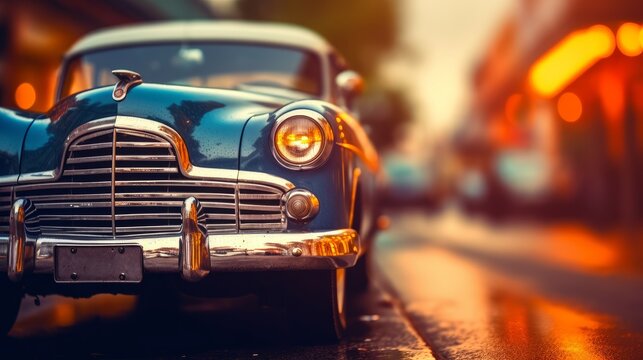 A soft focus image of a vintage car with a shallow  AI generated illustration