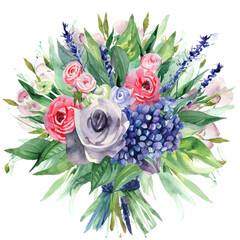 Namalowany kolorowy bukiet kwiatów  - obrazy, fototapety, plakaty