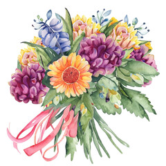 Namalowany bukiet kolorowych kwiatów  - obrazy, fototapety, plakaty