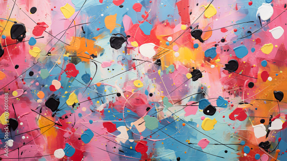 Poster multi-colored spots and masks with acrylic paint on canvas abstract background. ai generative
