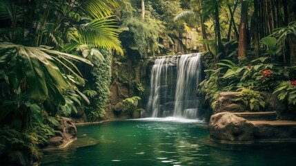 A tropical waterfall cascading into a pristine pool  AI generated illustration