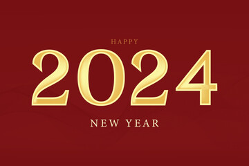 New year 2024 typography vector design element. Golden text effect. Premium vector design for posters, banners, calendar and greetings. Wave background