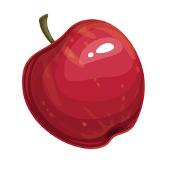 Red apple vector illustration. Cartoon isolated top view of ripe whole raw fruit with stem from summer and autumn garden, organic fresh crisp apple for eating, cooking vitamin juice or sweet dessert