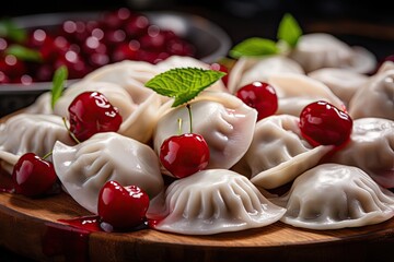 Dumplings with Cherries, Traditional Cherry Pierogi, Sweet Strawberry Vareniki, Fruit Ravioli