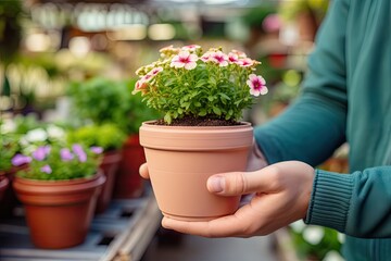 Garden Shop, Buying a Pot Flower, Choosing Home Flowers, Gardening Concept, Plant Growth Market