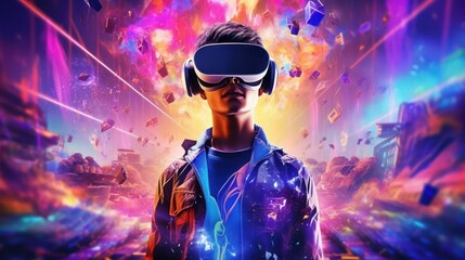 AI artificial intelligence man wearing VR glasses  AI generated illustration
