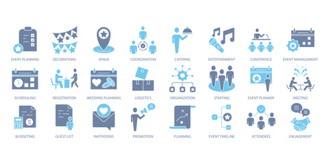 Event planning icons set. Set of editable stroke icons.Vector set of Event planning