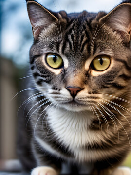 Detailed street cat closeup with low angle