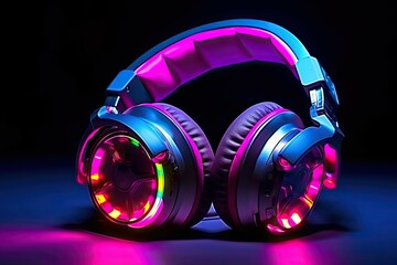 Fototapeta na wymiar headphones neon colors 