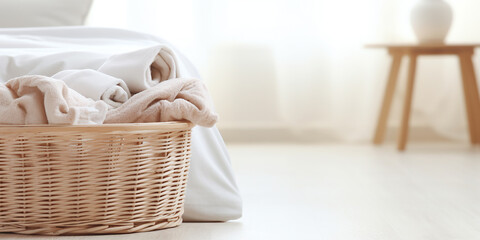 Fototapeta na wymiar wicker basket for clean laundry. ai generative