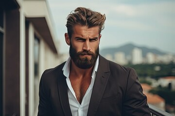 portrait of a handsome man with beard wear business suit