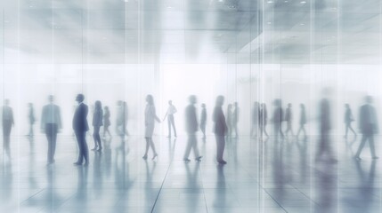 blurred business people in white glass office background  AI generated illustration