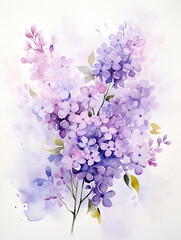 Branch of purple lilac. Watercolor botanical illustration