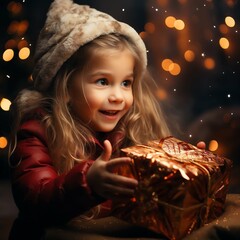 Naklejka premium little girl with christmas gift