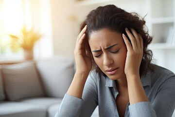 woman with headache at home