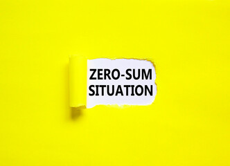 Zero-sum situation symbol. Concept words Zero-sum situation on beautiful white paper. Beautiful yellow paper background. Business psychology zero-sum situation concept. Copy space.