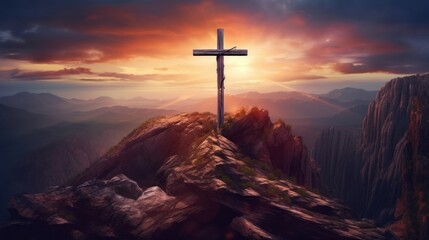 Cross of jesus christ on a background with dramatic   AI generated illustration