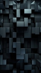 Modern chic abstract 3D black vertical background composed of geometric shapes, cubes, squares and lines.